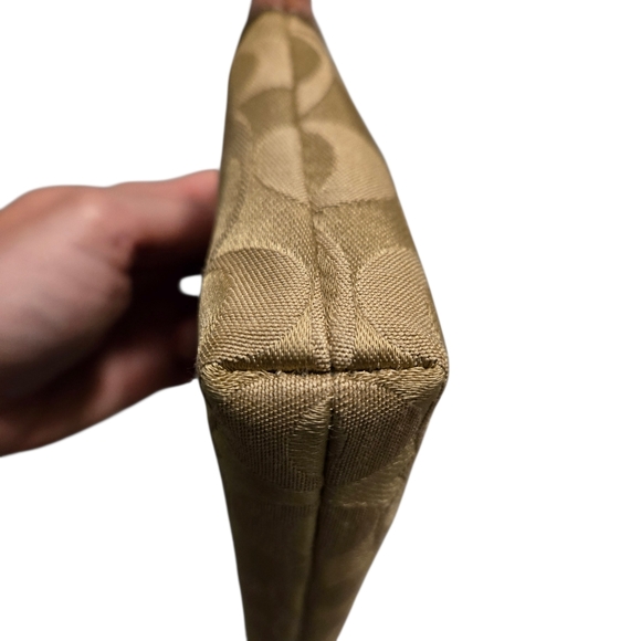 NWT COACH Signature Sateen Pleated Khaki & Rose Patent Leather Wristlet - Picture 6 of 8